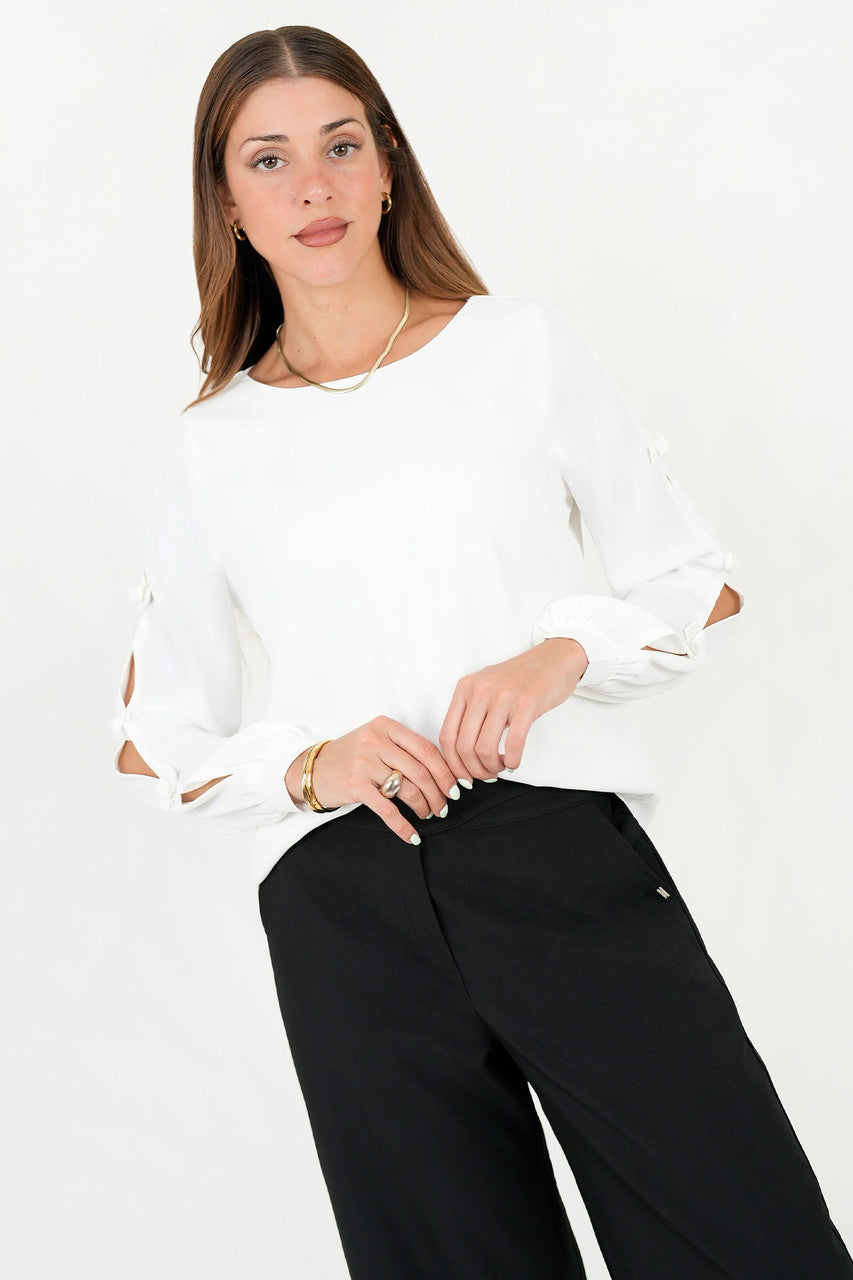 Blusa Manga Larga Gasa Crepe Escote Ojal