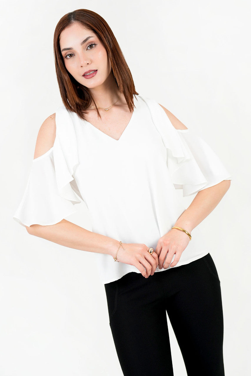 Blusa Gasa Crepé Escote V con Ruffle
