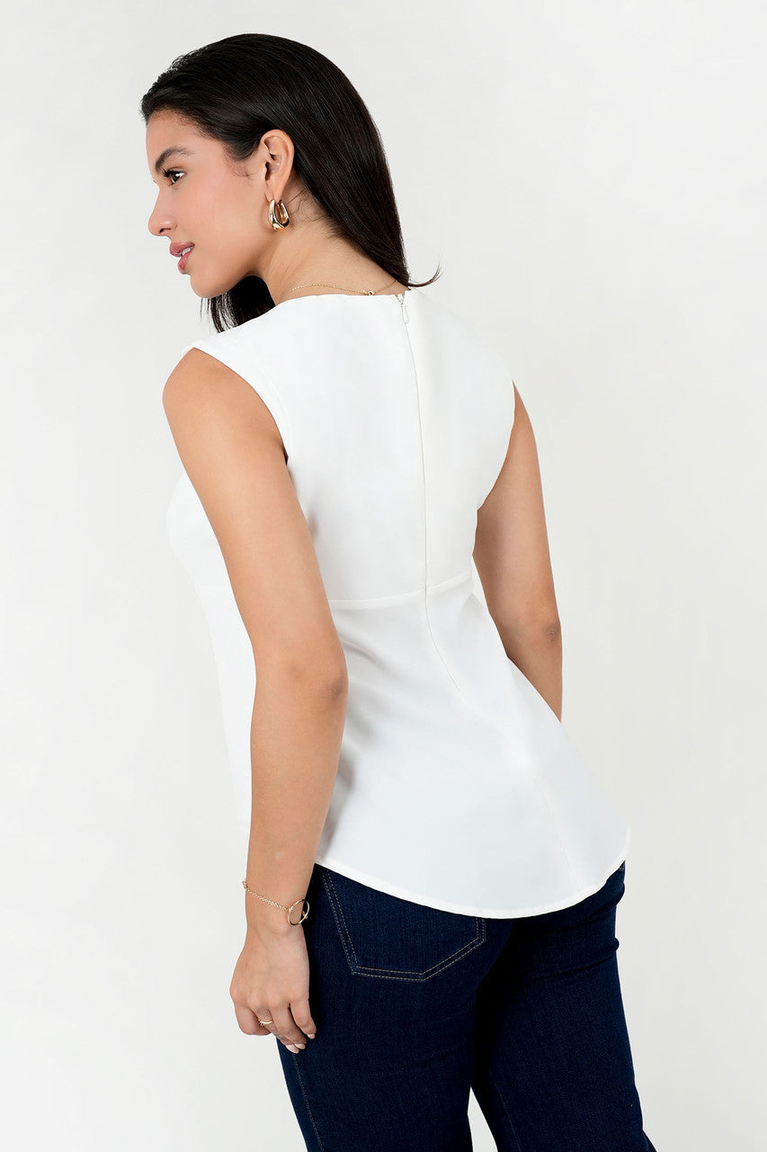 Blusa Seda Escote Ojal con Abertura en V