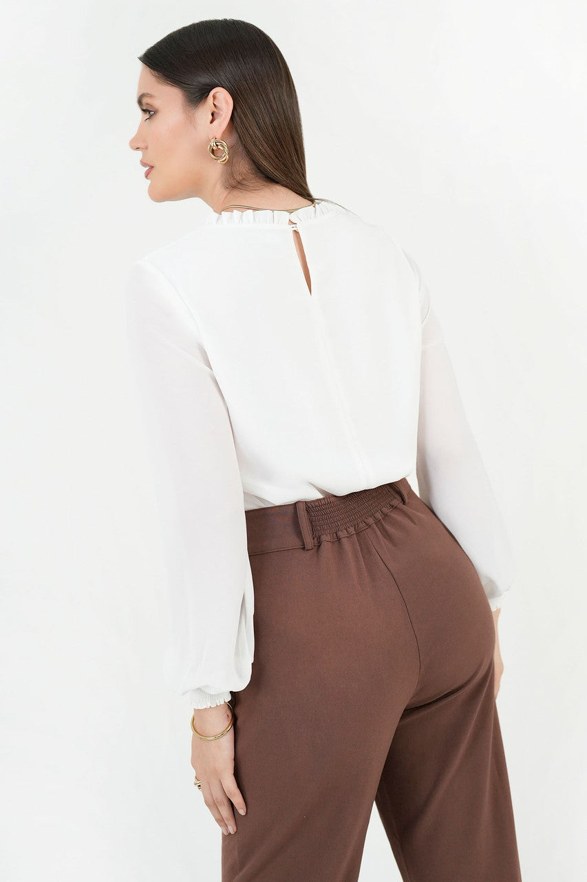 Blusa manga larga en gasa con detalle recogido