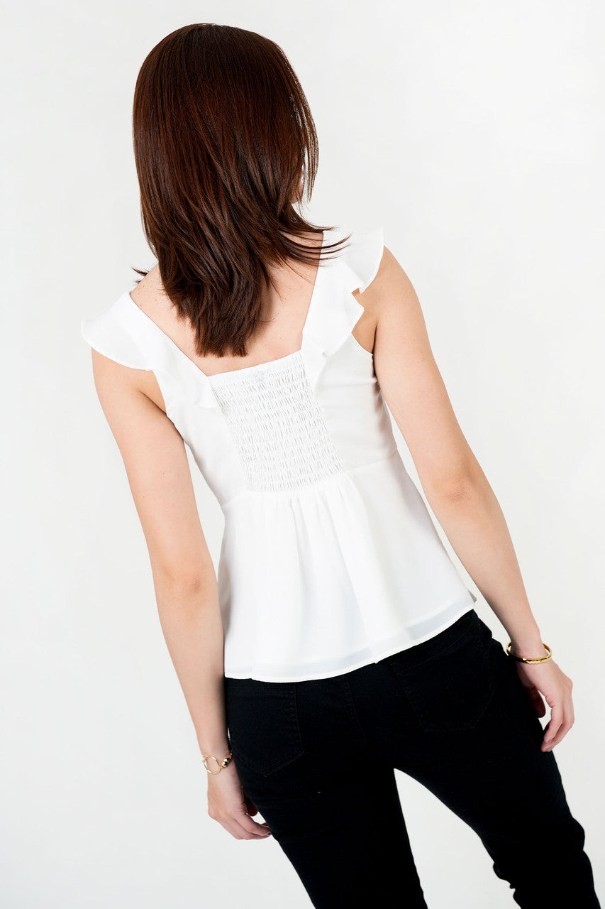 Blusa Gasa Crepé Escote Corazón con Bobo Volante