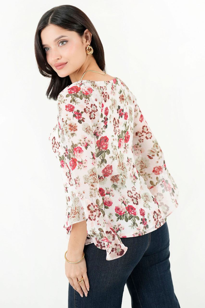 Blusa Escote Redondo Manga 3/4 Acampanada