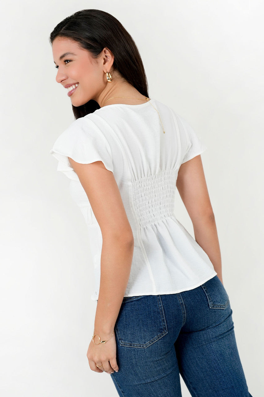 Blusa Vienna Chanel Manga Campana Escote V