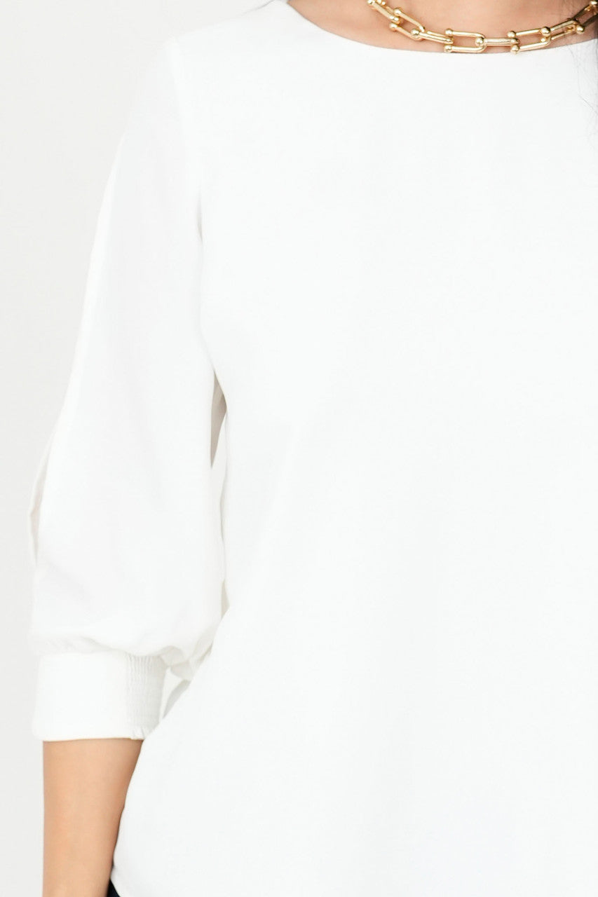 Blusa Gasa Crepe Manga 3/4 Escote Ojal con Puño Tulipán