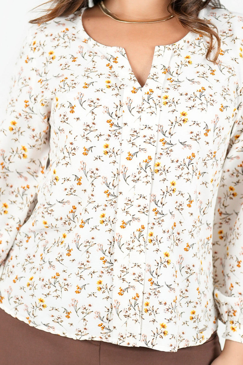 Blusa Manga Larga Seda Corrugada con Escote