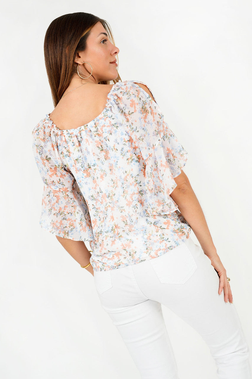 Blusa Manga 3/4 Gasa Estampada Escote Redondo
