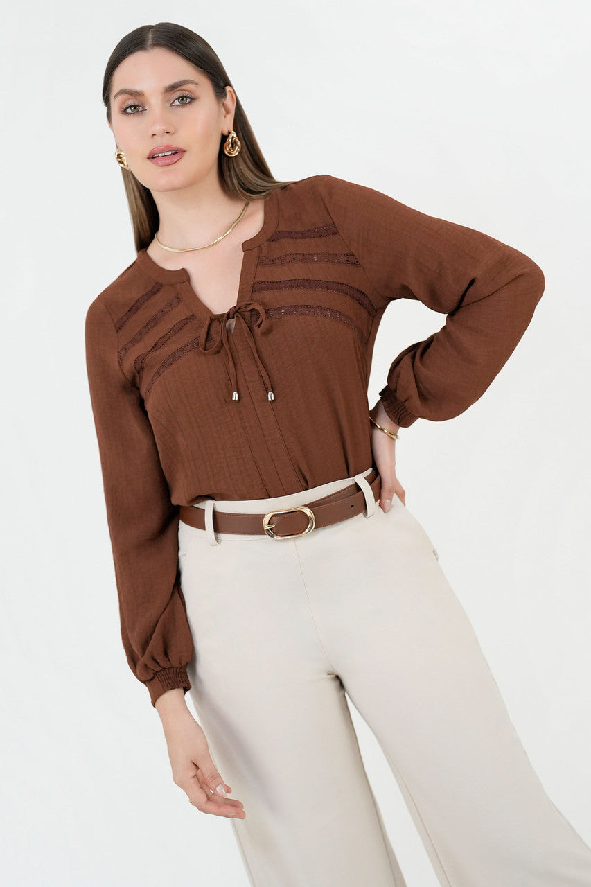 Blusa manga larga en Vienna Chanel con escote redondo