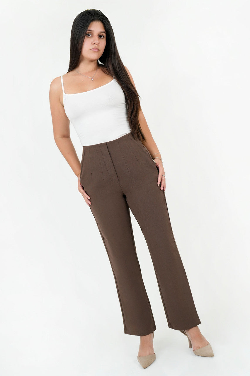 Pantalón Tela Verona con Pinzas y Bolsillos Laterales