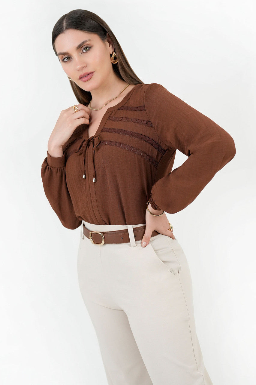 Blusa manga larga en Vienna Chanel con escote redondo