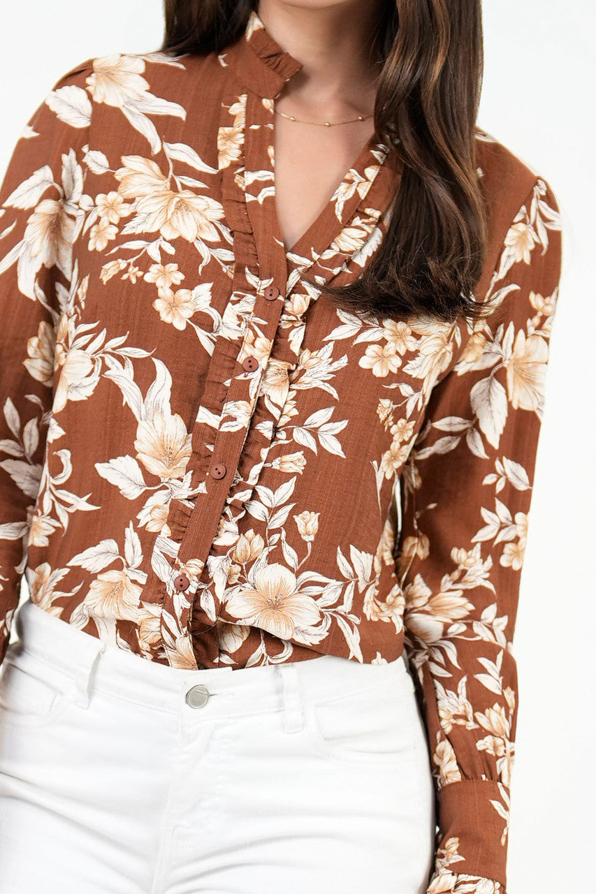 Blusa manga larga con pechera camisera