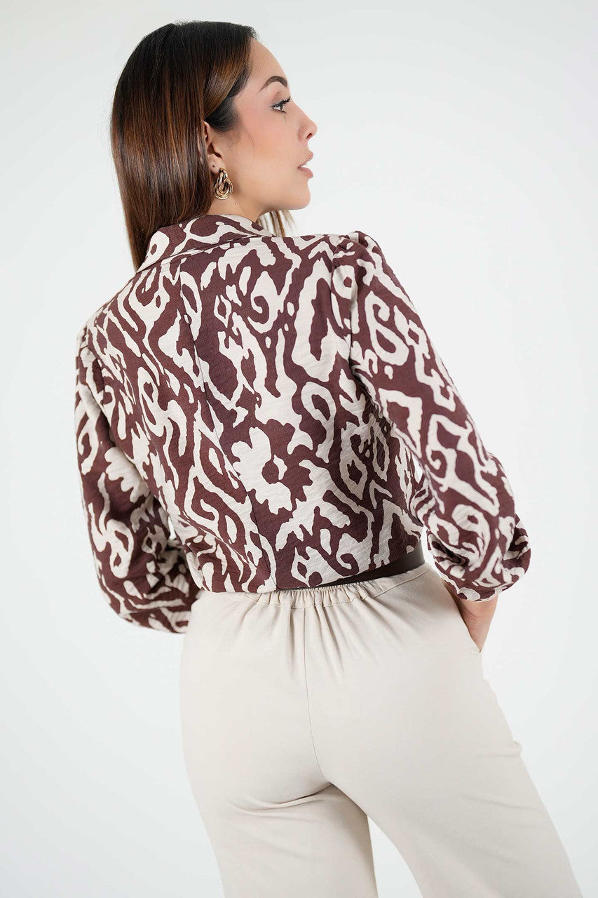 Blusa Manga Larga Estampada Con Escote V