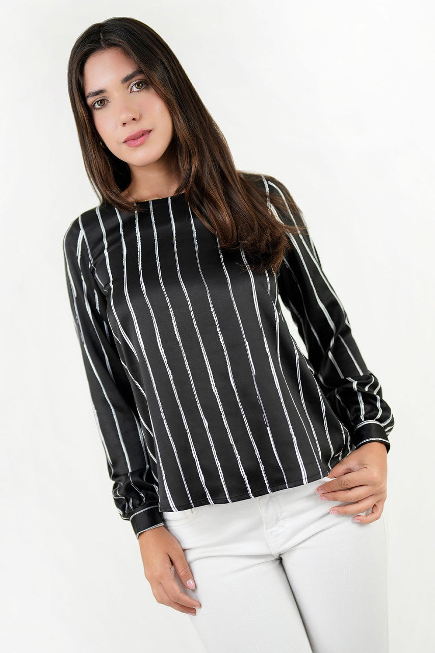 Blusa Manga Larga Satin Estampado