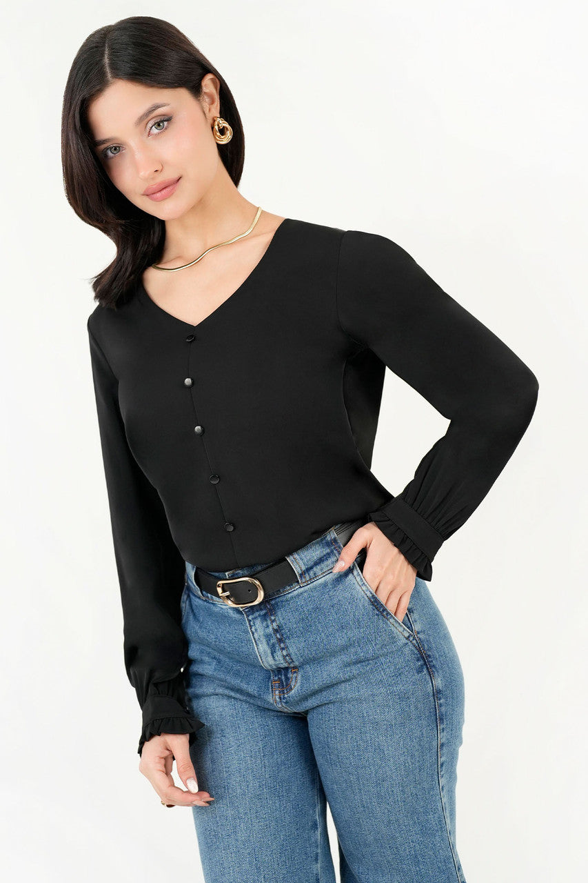 Blusa Manga Larga Escote V