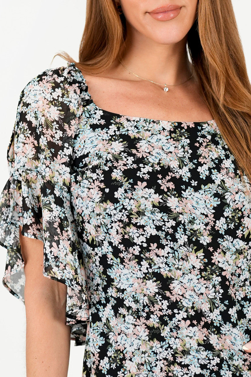 Blusa Manga 3/4 Gasa Estampada Escote Redondo