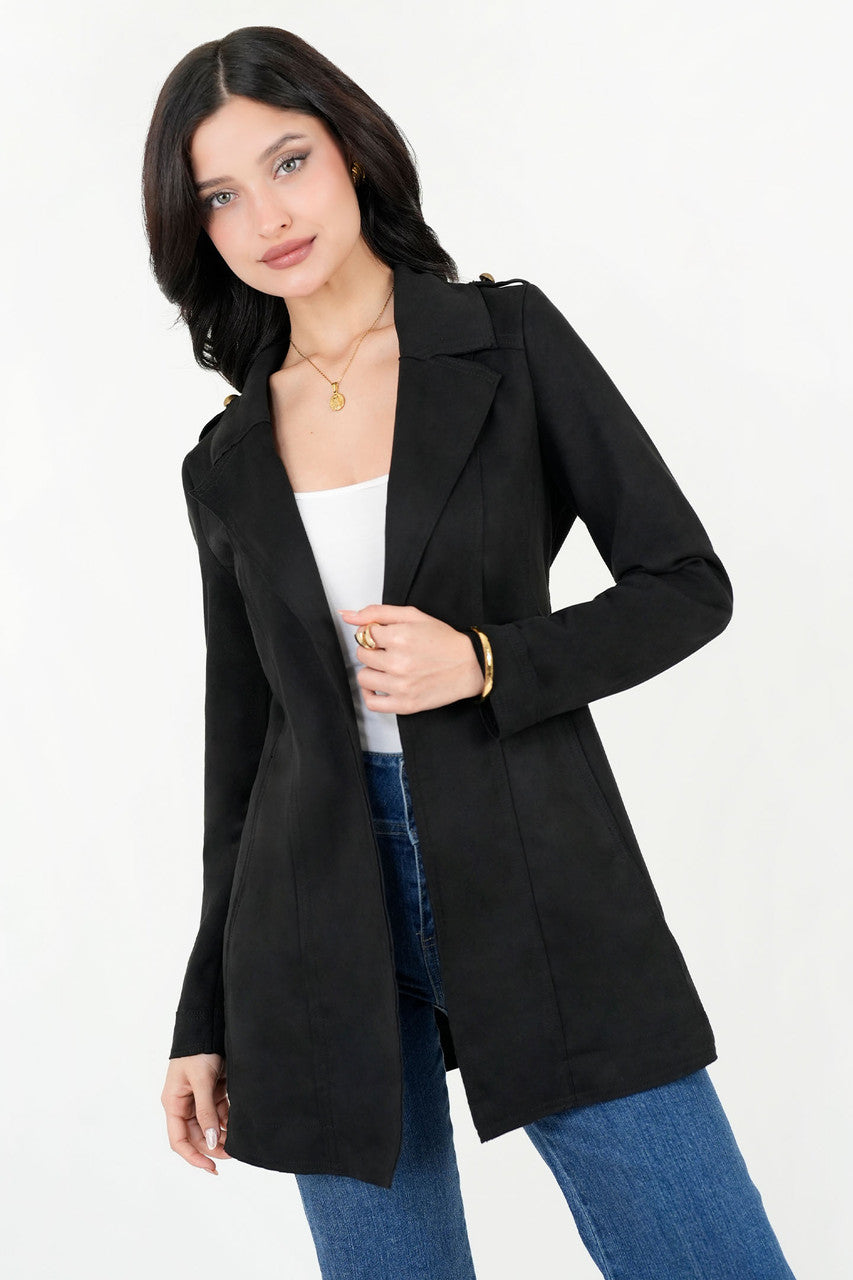 Chaqueta Larga Rústica Suede con Solapa y Cuello Sport