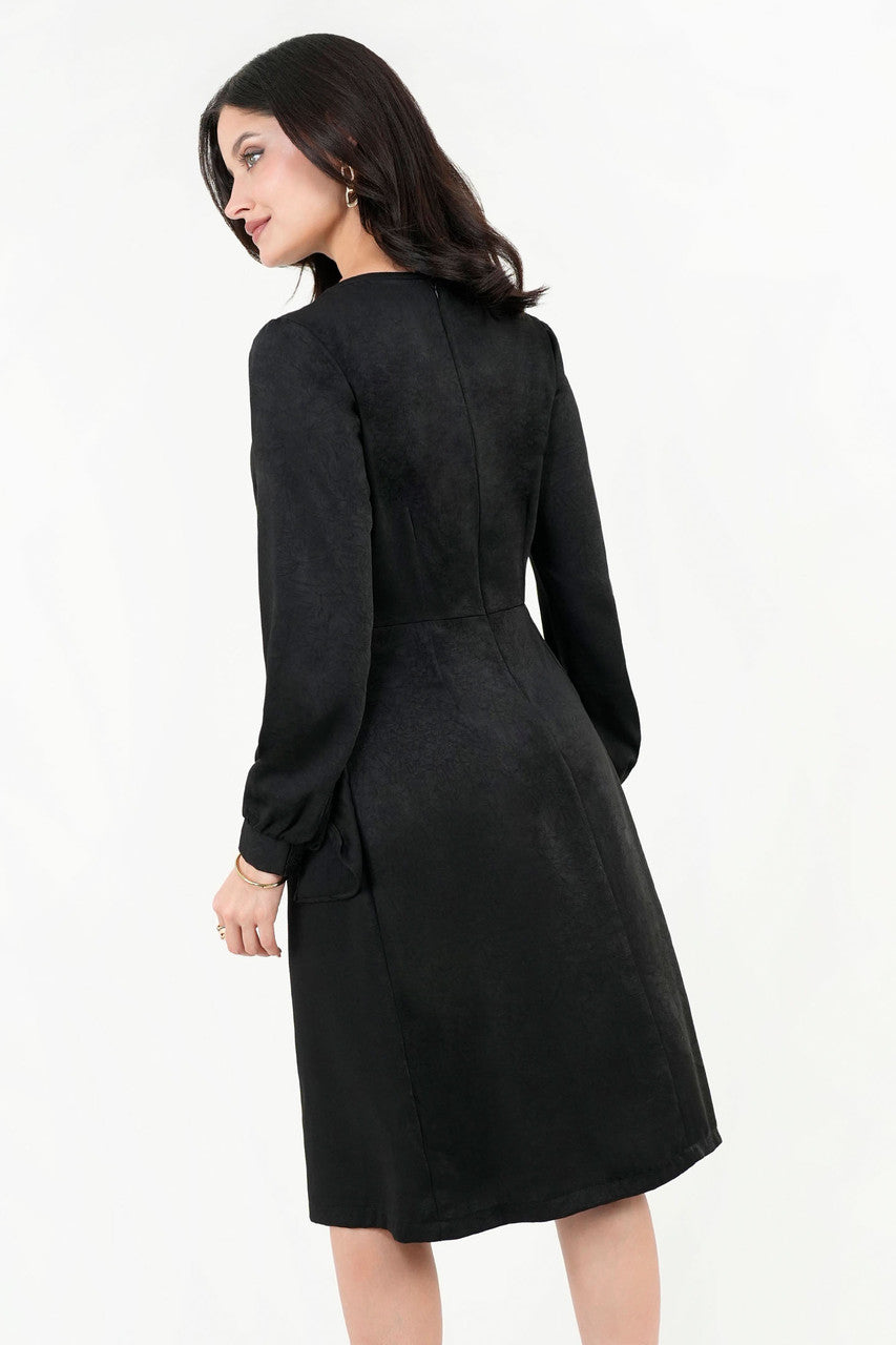 Vestido Midi Seda Satinada Escote Ojal