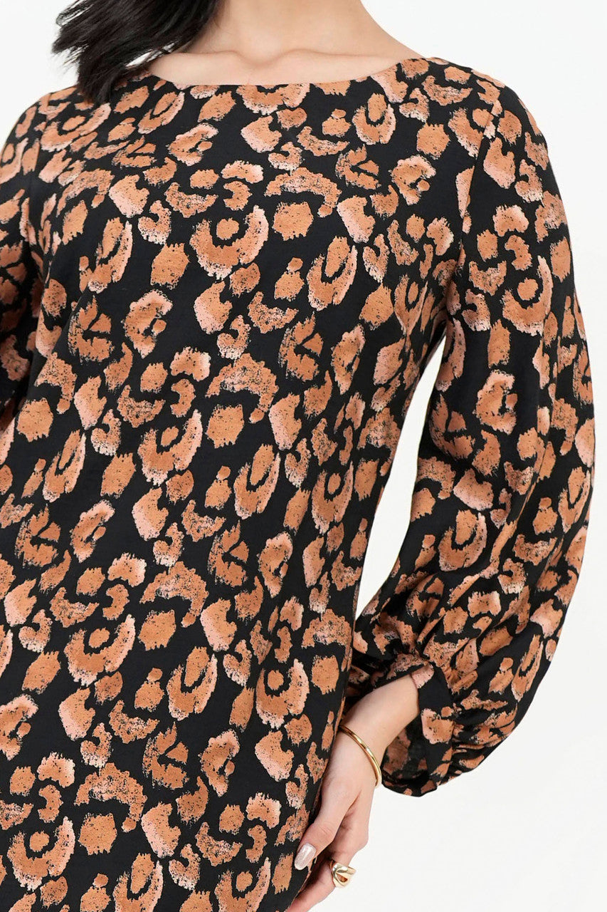 Vestido Corto Rayon Estampado Escote Ojal