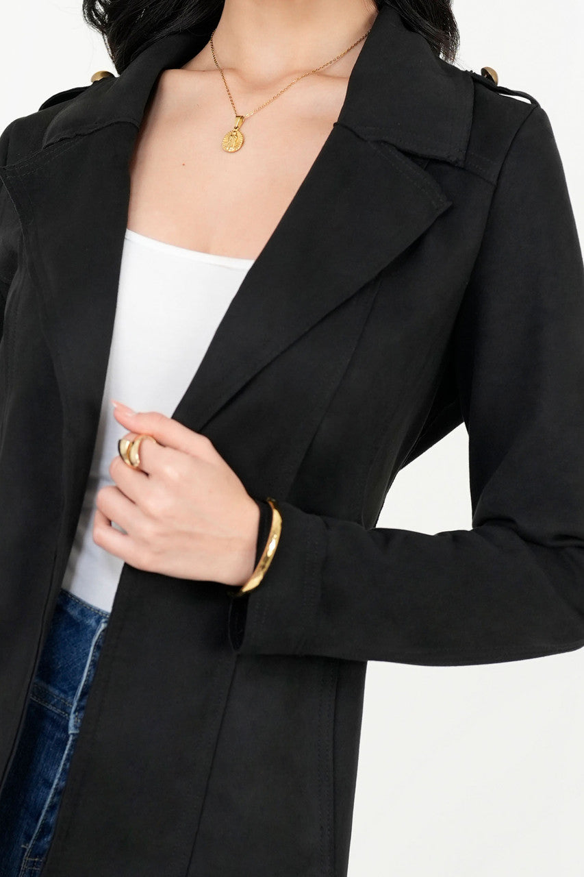 Chaqueta Larga Rústica Suede con Solapa y Cuello Sport