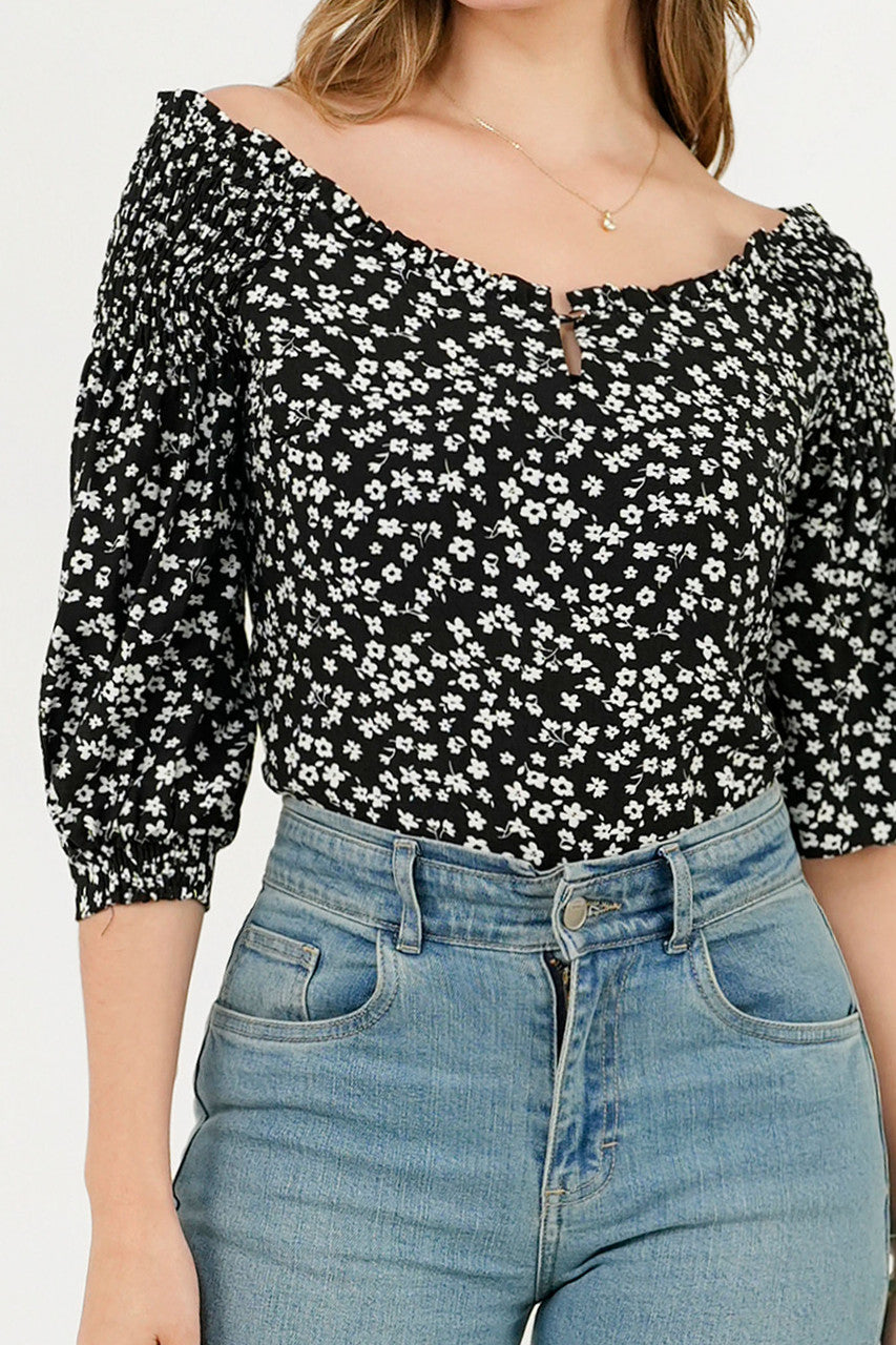 Blusa Manga 3/4 Ghaia Estampada con Escote Bote