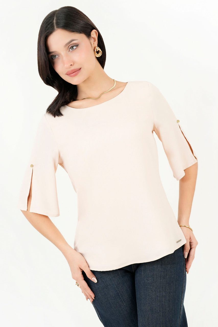 Blusa Escote Ojal Gasa Crepe Manga 3/4 Acampanada