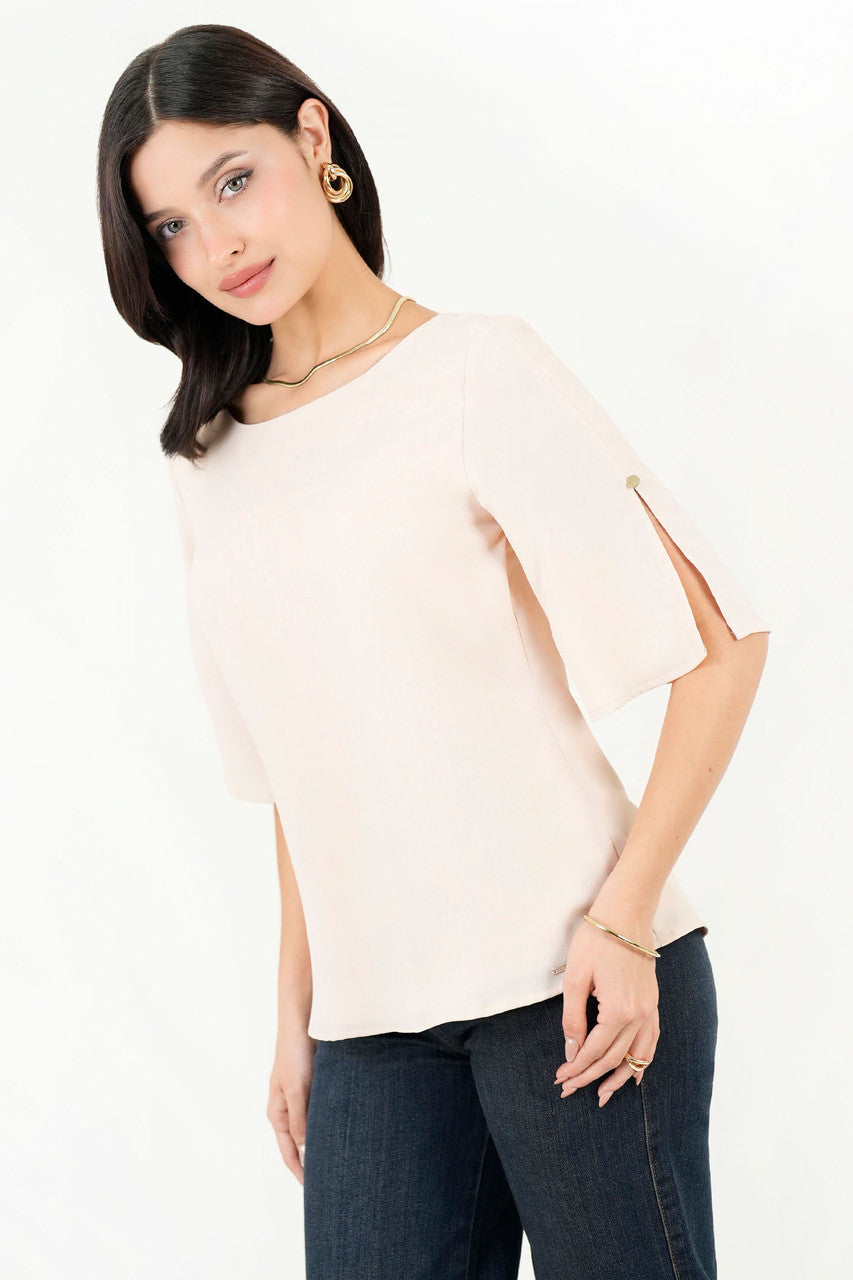Blusa Escote Ojal Gasa Crepe Manga 3/4 Acampanada