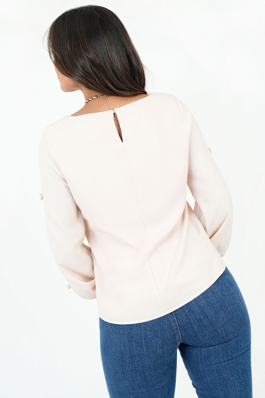 Blusa Manga Larga Gasa Crepe Escote Ojal