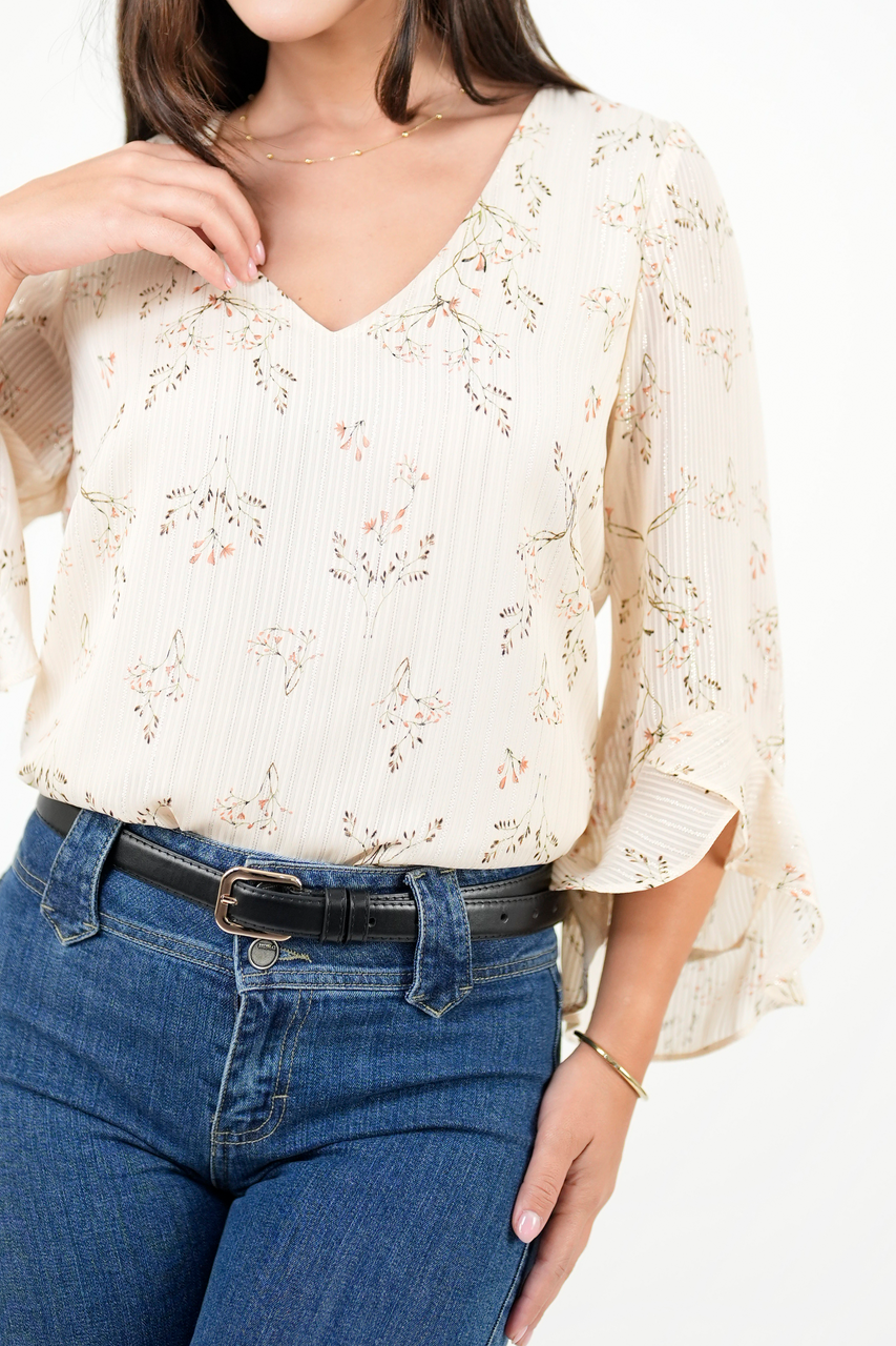 Blusa Manga 5/8 con Ruffle en Gasa Hindu