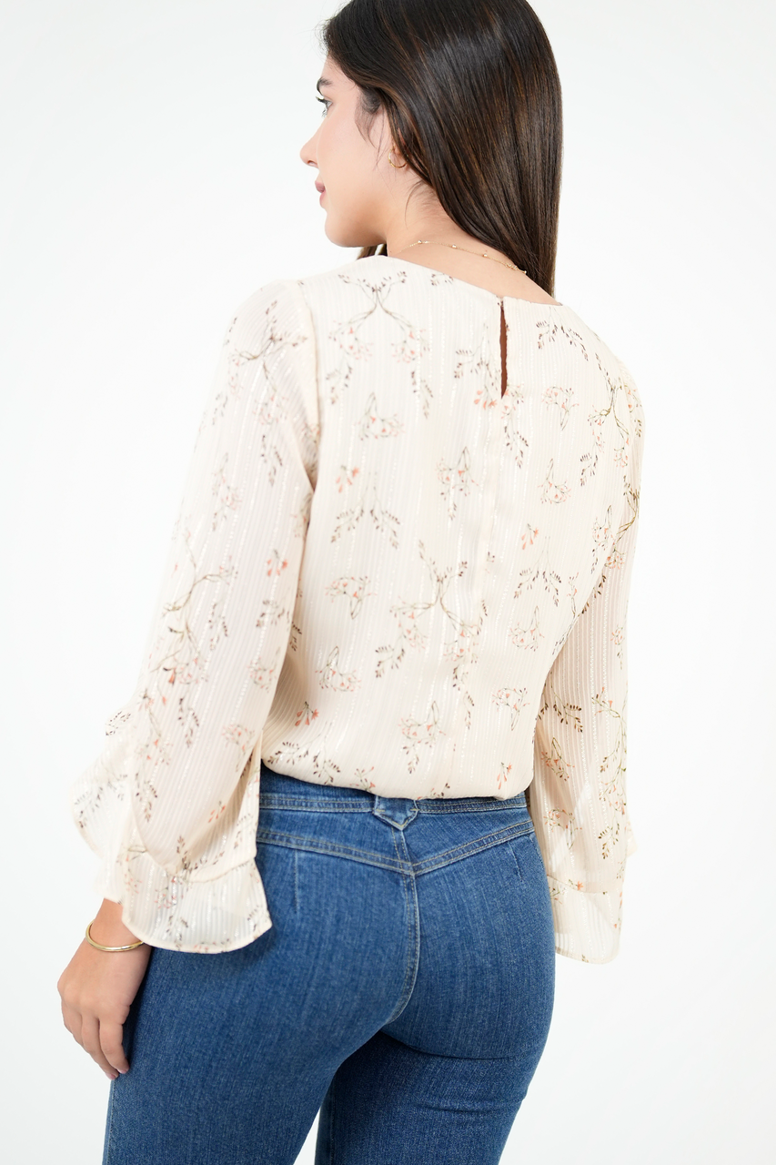 Blusa Manga 5/8 con Ruffle en Gasa Hindu