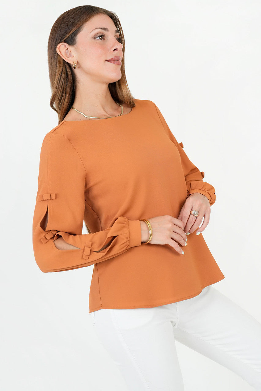 Blusa Manga Larga Gasa Crepe Escote Ojal
