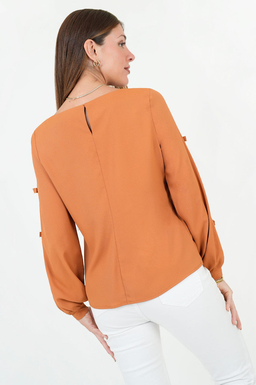 Blusa Manga Larga Gasa Crepe Escote Ojal