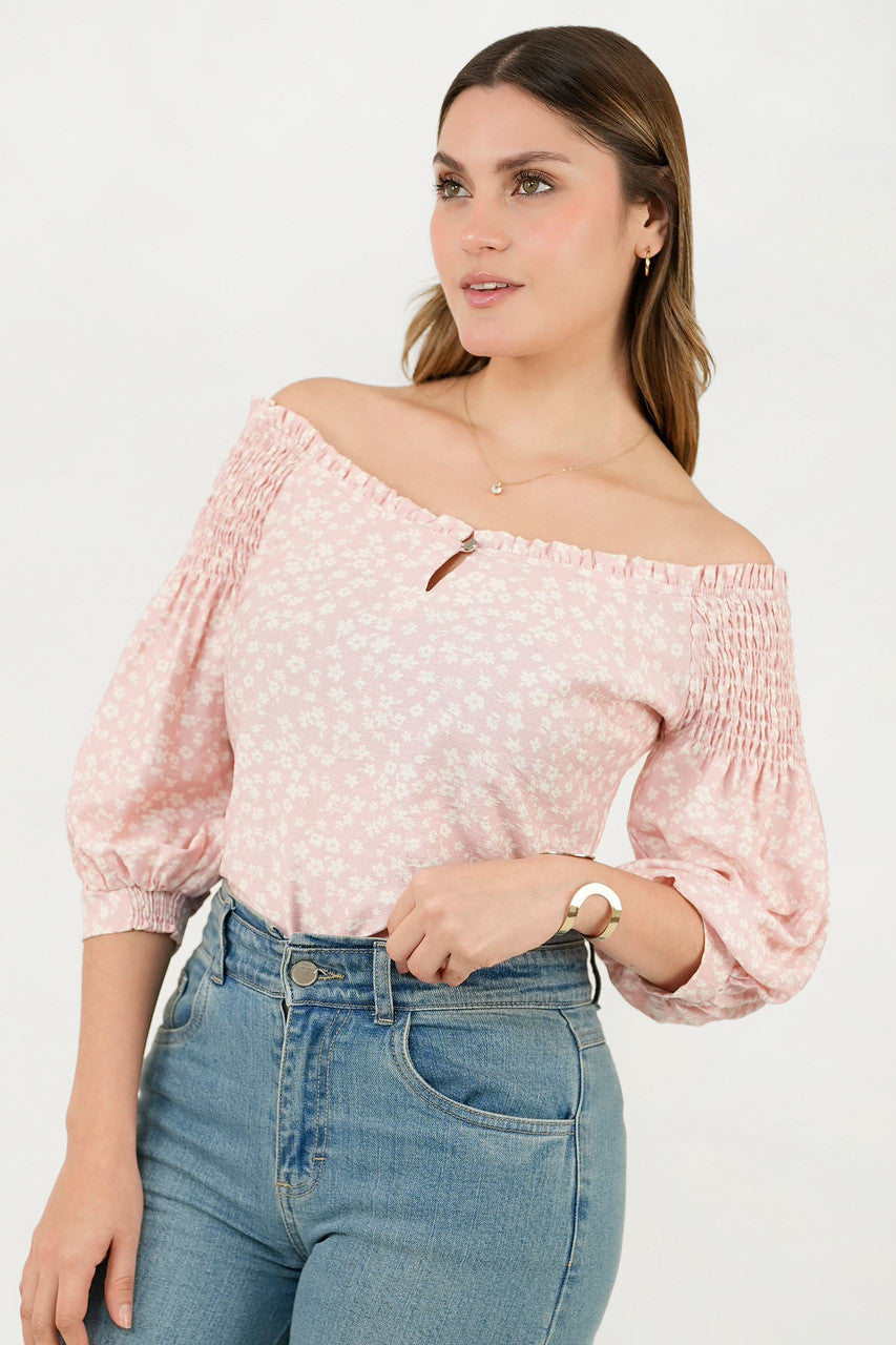 Blusa Manga 3/4 Ghaia Estampada con Escote Bote