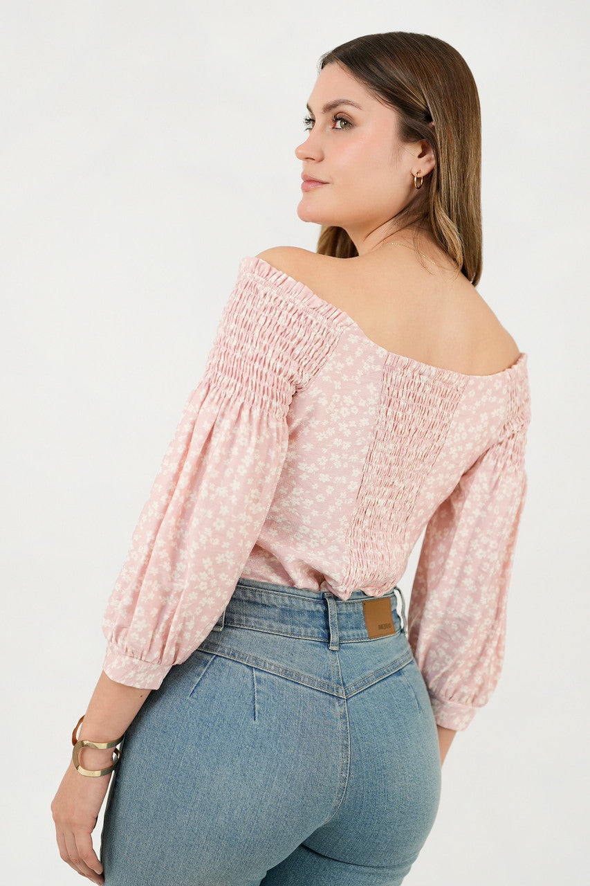Blusa Manga 3/4 Ghaia Estampada con Escote Bote