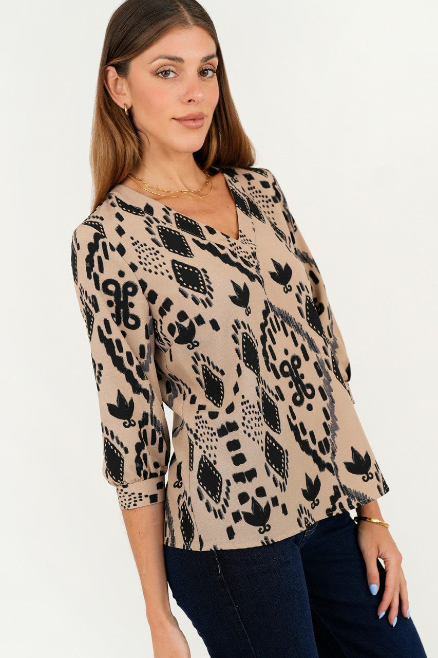 Blusa manga 3/4 Blusa Clásica en Lino Italiano