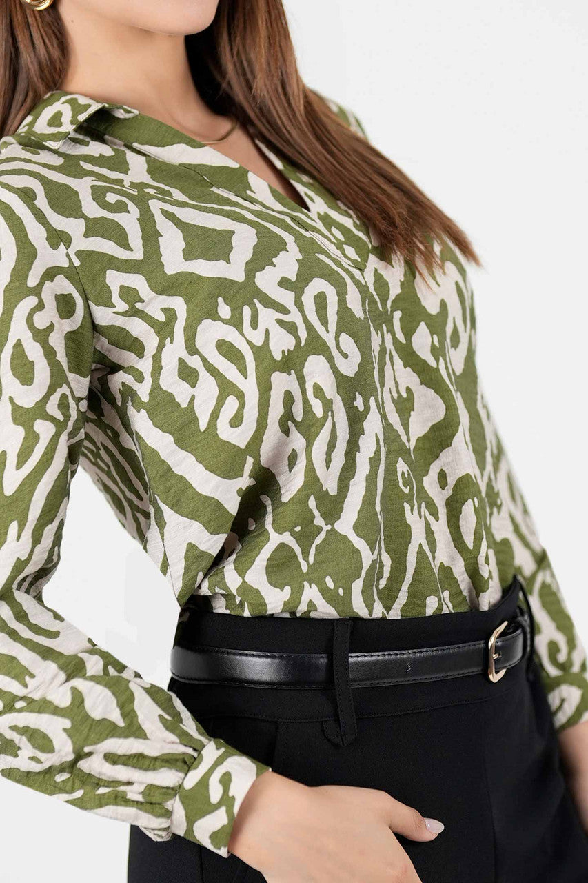 Blusa Manga Larga Estampada Con Escote V
