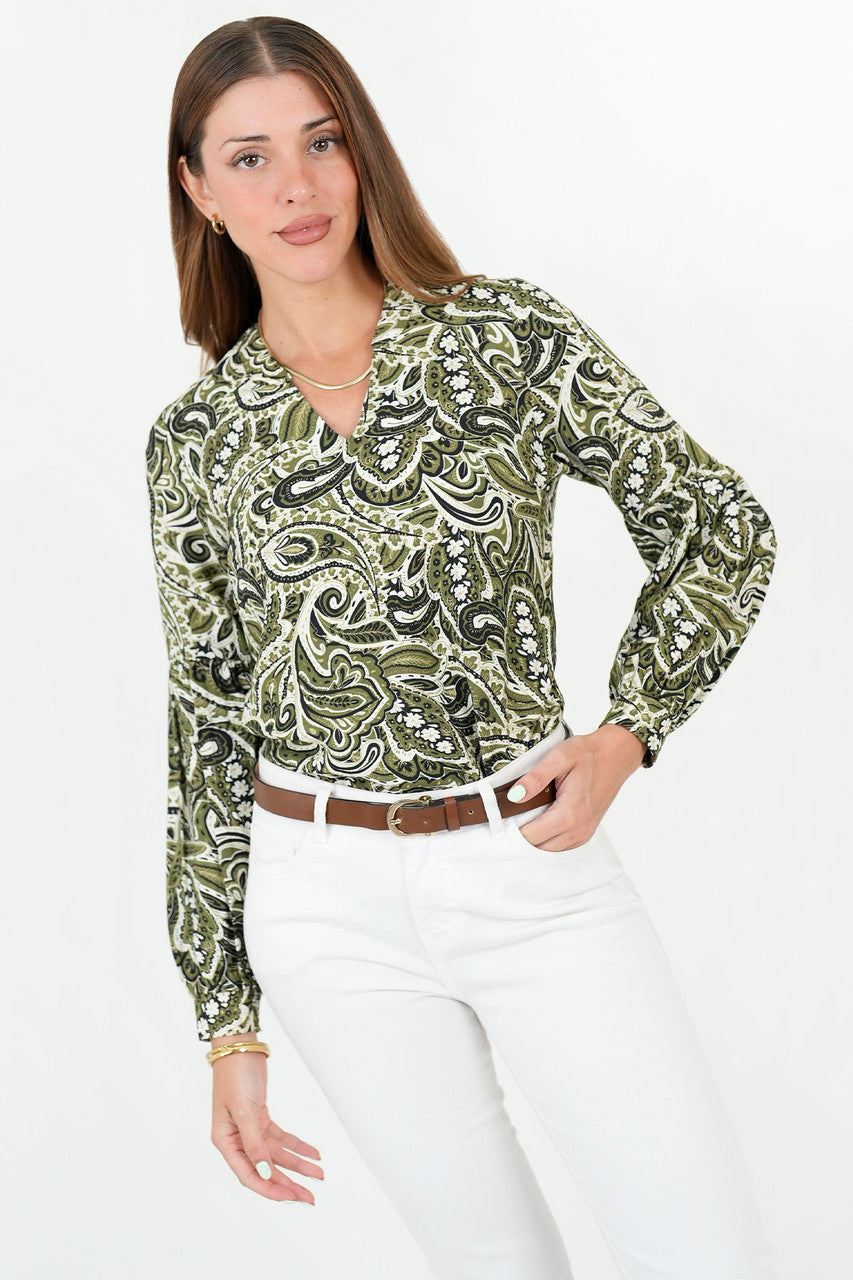 Blusa Manga Larga Abullonada Rayon Estampado