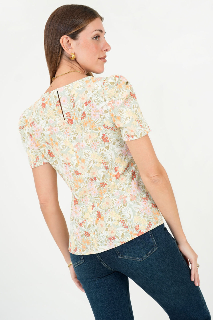 Blusa Vienna Lino Manga Princesa Escote Ojal