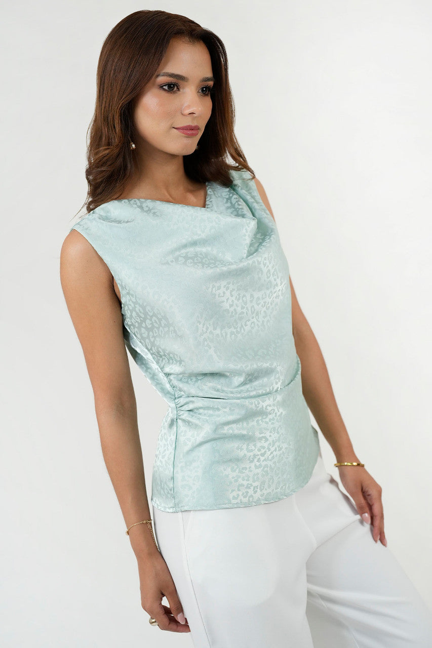 Blusa Escote Caída de Agua con Recogido Lateral