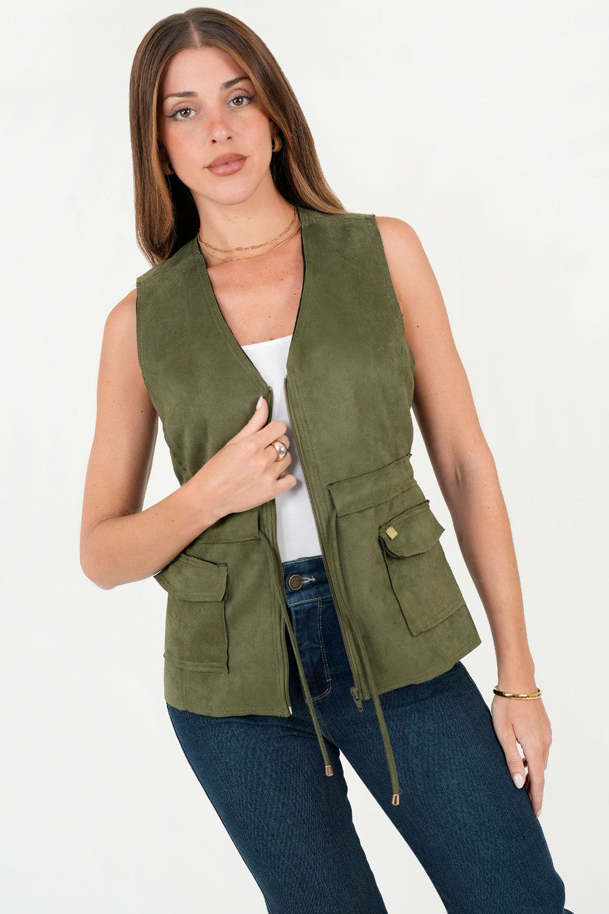 Chaleco Suede con Cremallera y Escote V