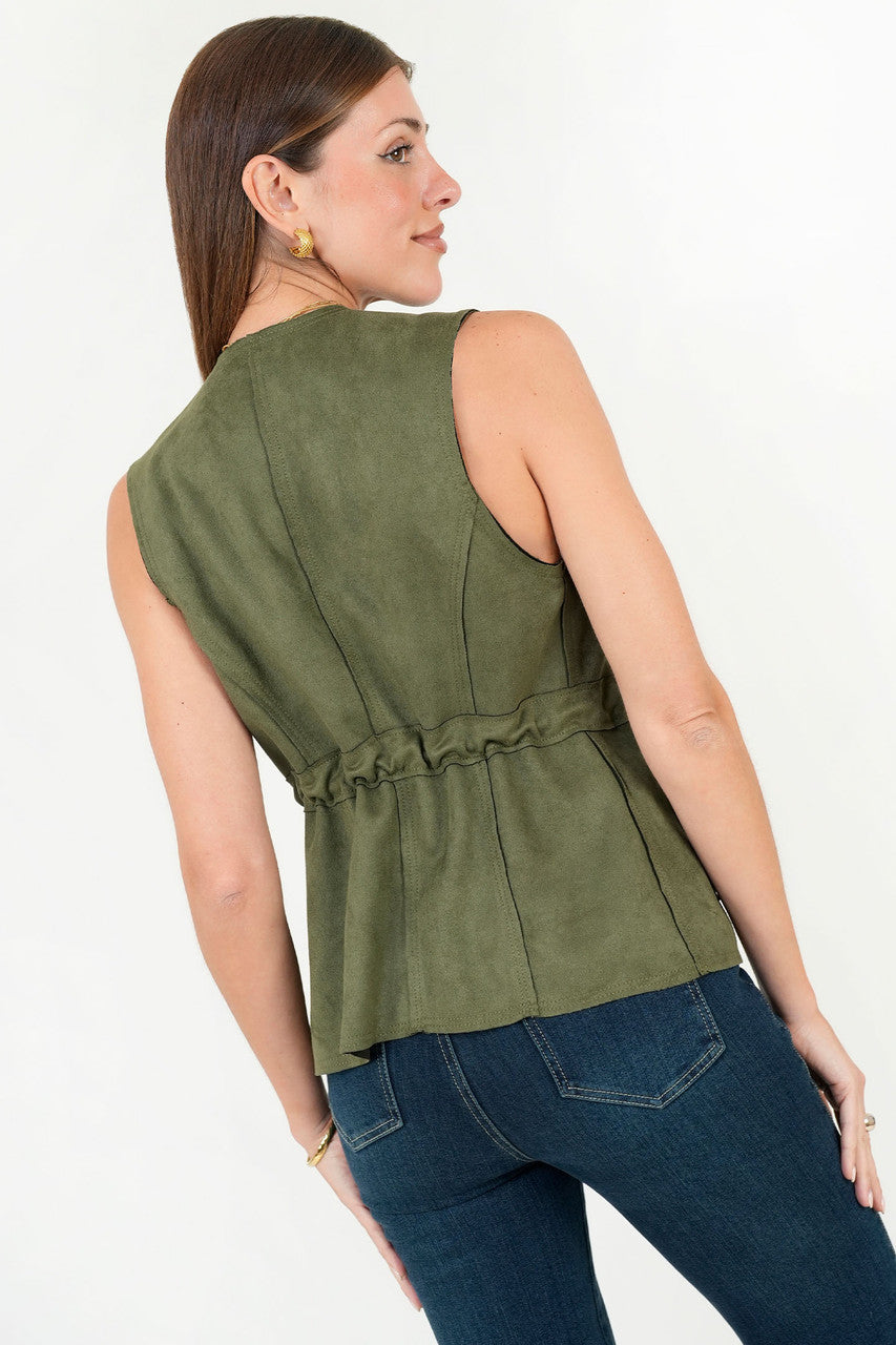 Chaleco Suede con Cremallera y Escote V