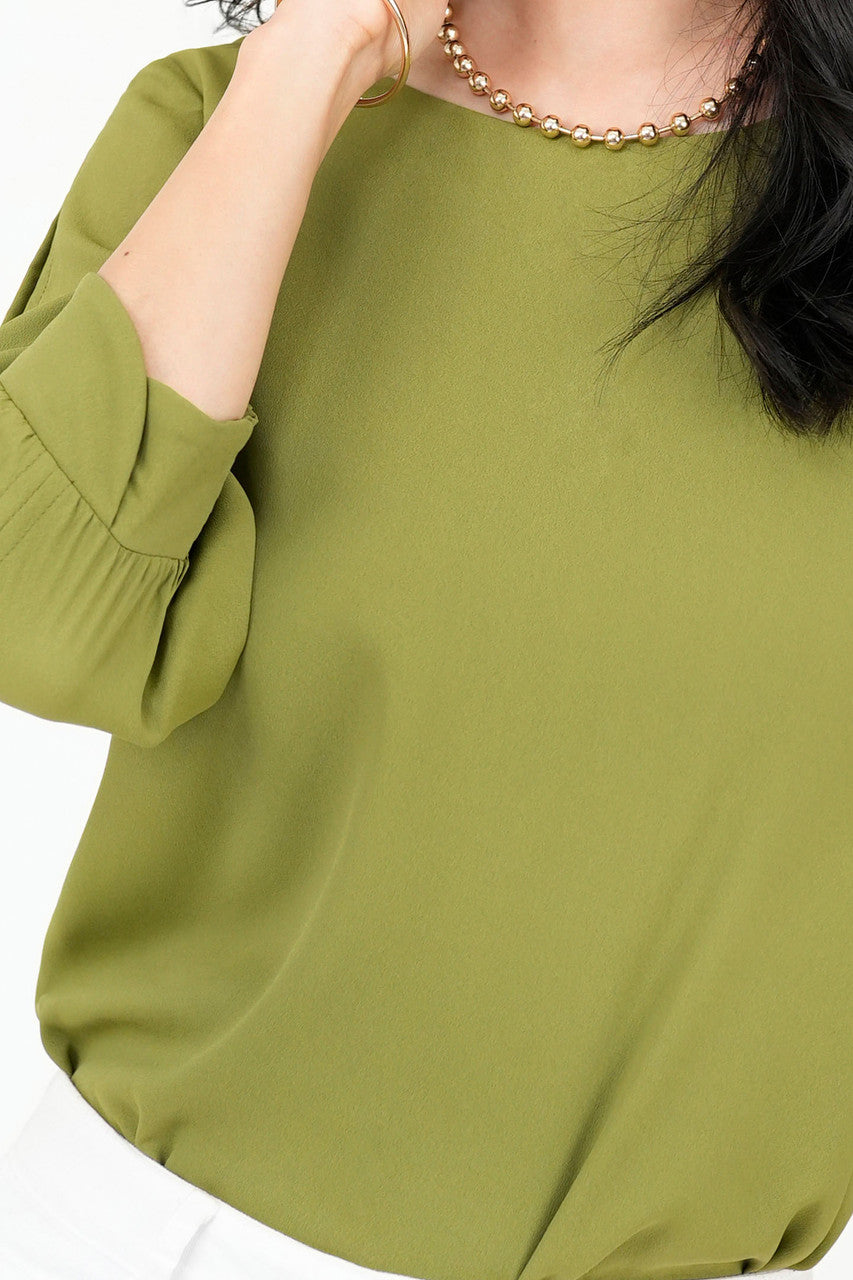 Blusa Gasa Crepe Manga 3/4 Escote Ojal con Puño Tulipán