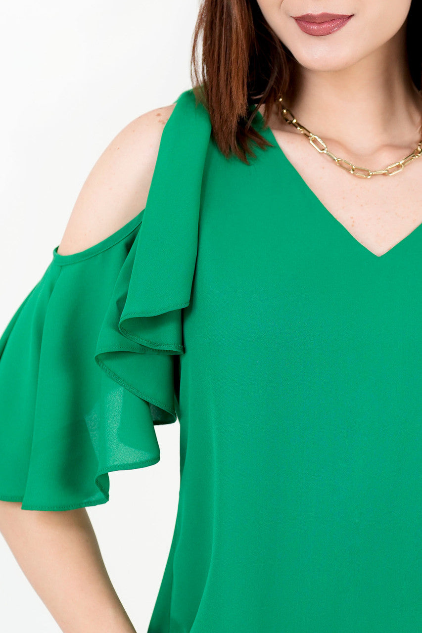 Blusa Gasa Crepé Escote V con Ruffle