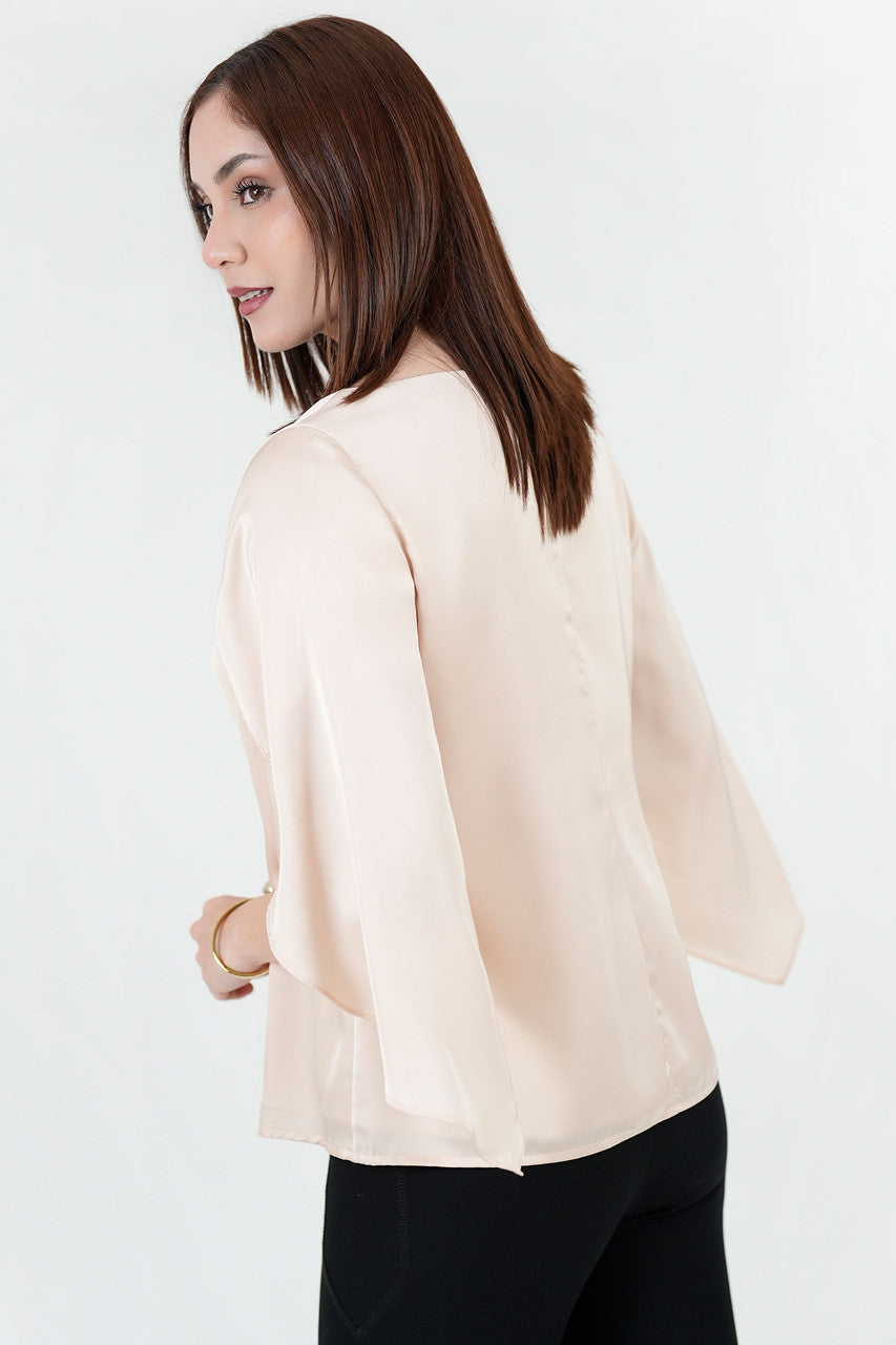 Blusa Seda Satín Manga Tulipán