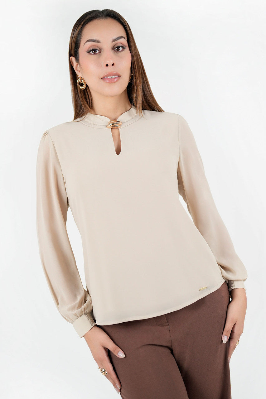 Blusa manga larga con cuello neru