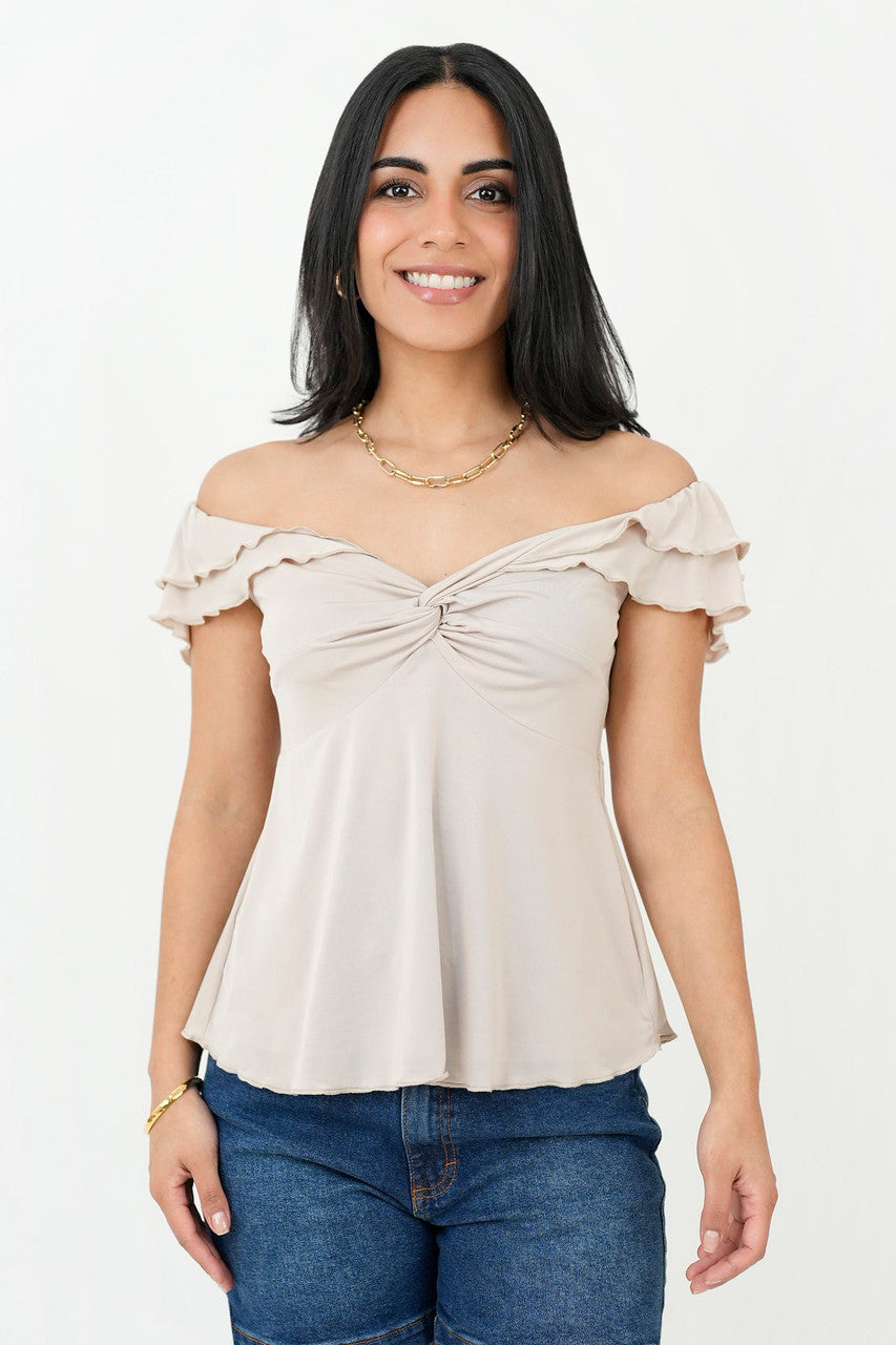 Polo off shoulder nudo en escote