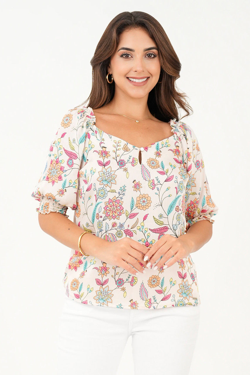 Blusa manga 3/4 semi corazón