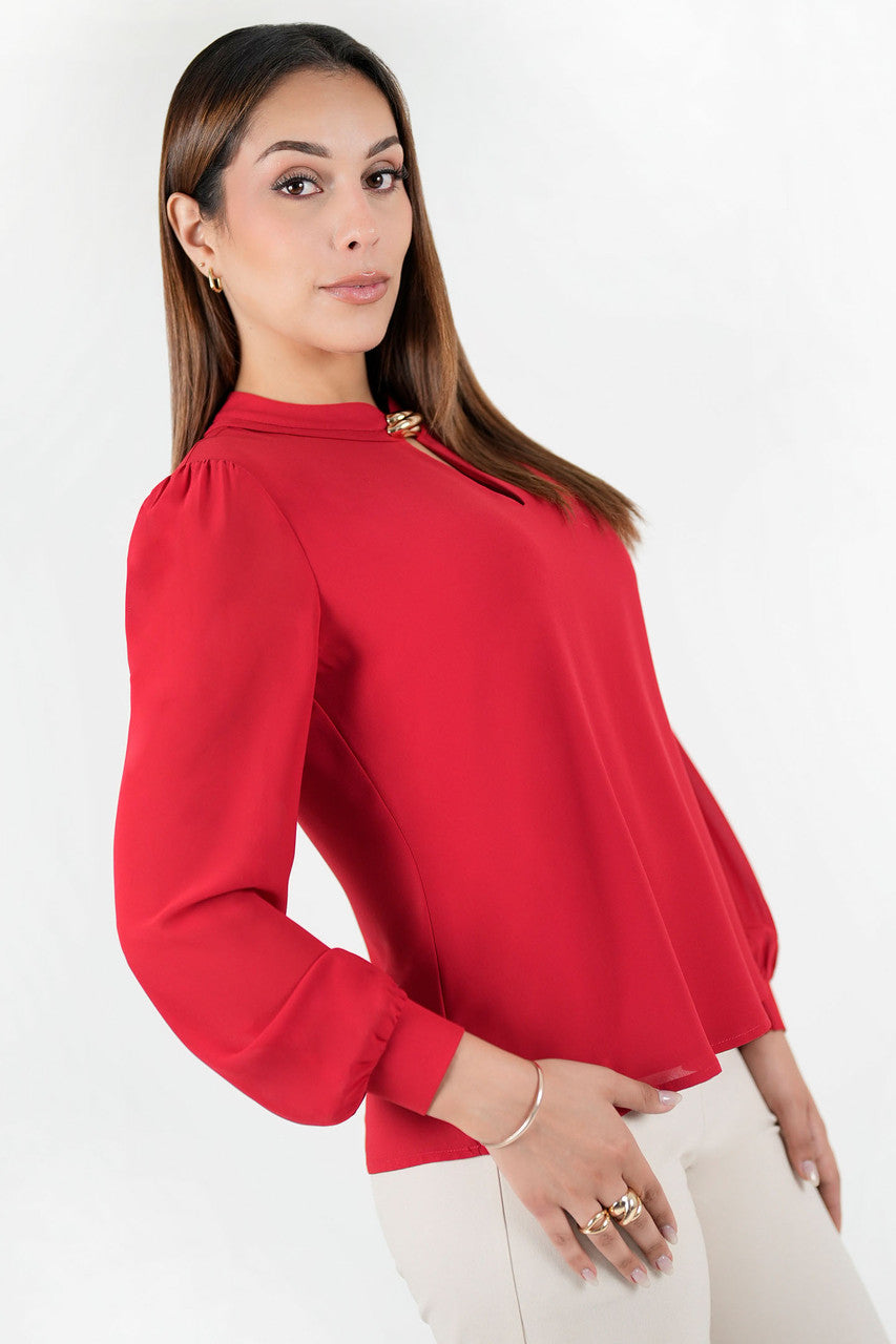 Blusa manga larga con cuello neru