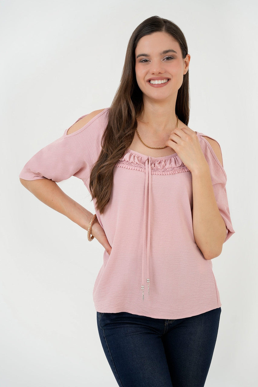 Blusa Manga 3/4 Canesú Bolillo Calado