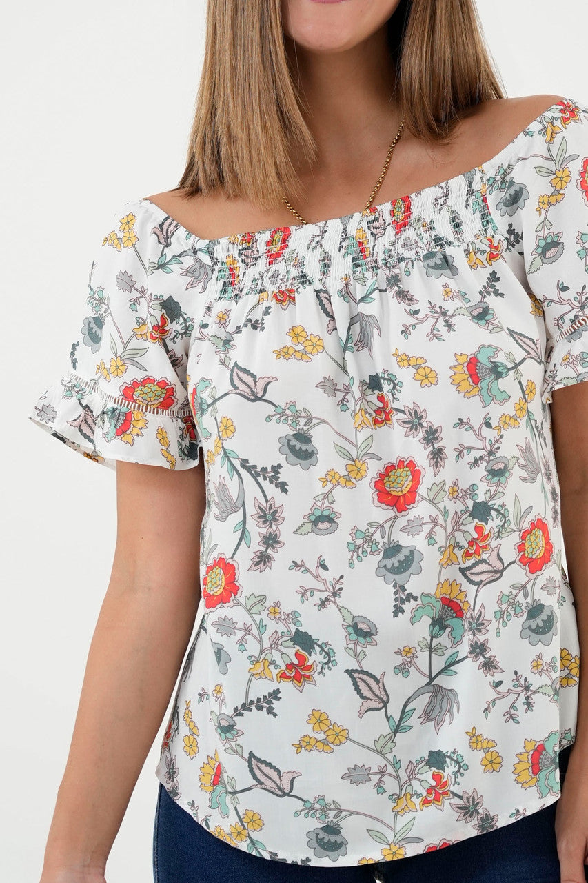 Blusa Manga Corta Off Shoulder Bolillo Calado