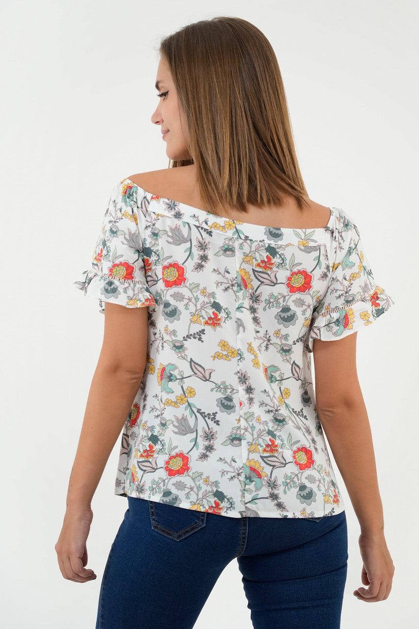 Blusa Manga Corta Off Shoulder Bolillo Calado