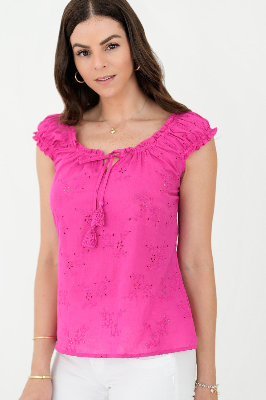 Blusa Manguita Abuchonada con Escote Redondo